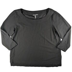 Eileen Fisher Knit Top Boat‎ Neck 3/4 Sleeve Stretch Black Top Size S